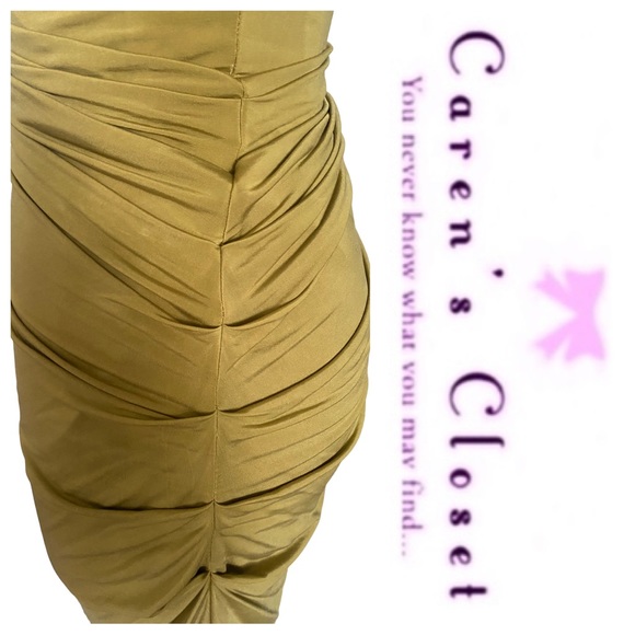 Andrew Marc Gold Stretch Jersey Ruched Body-con Cocktail Dress - Picture 6 of 10